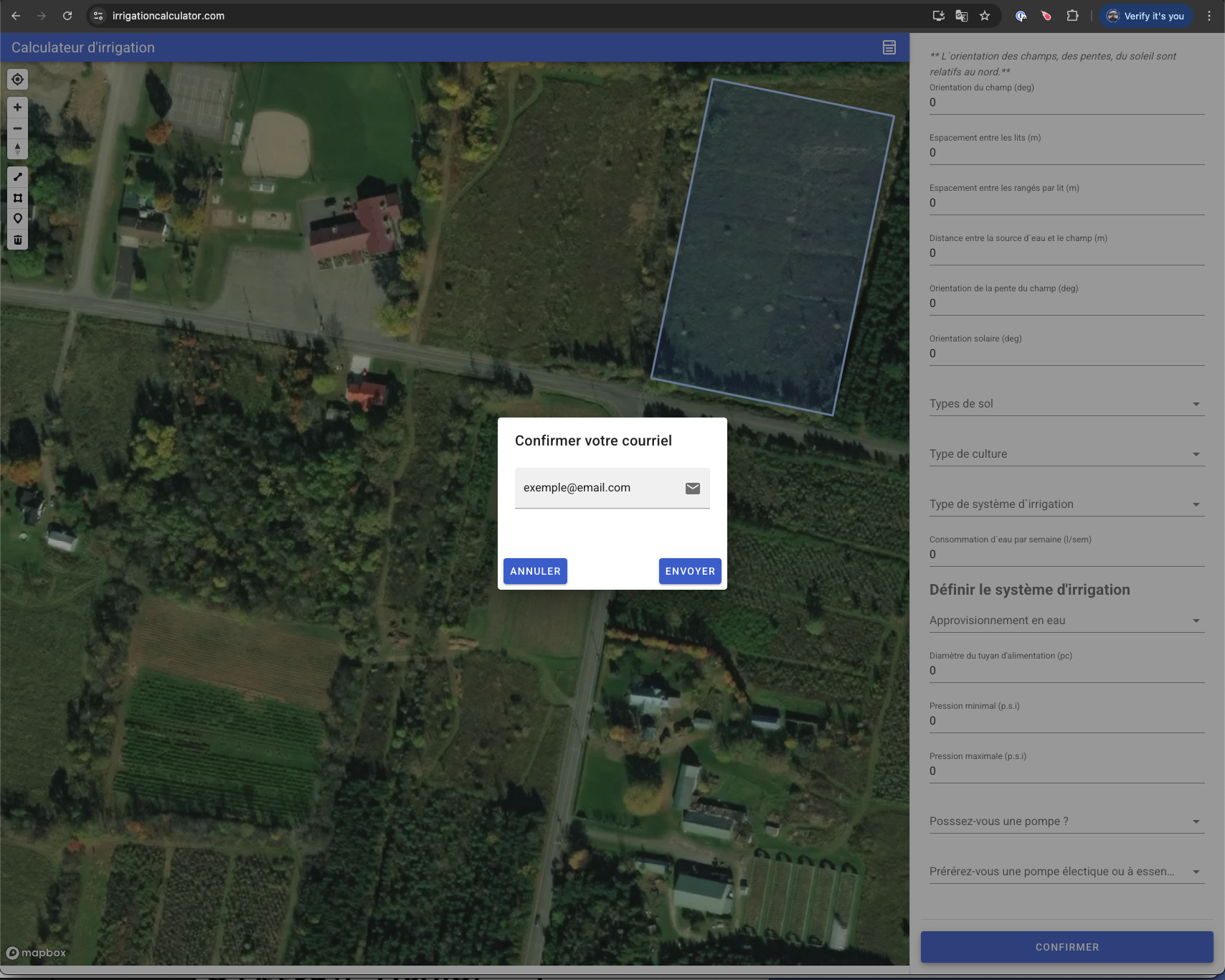 Irrigation Calculator Project send email